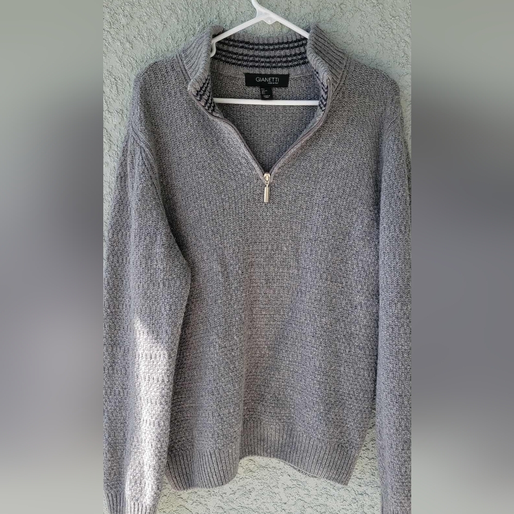 Gianetti Men Knitted Sweater Jacket Zip Closure Gray Wool Blend Made In Italy